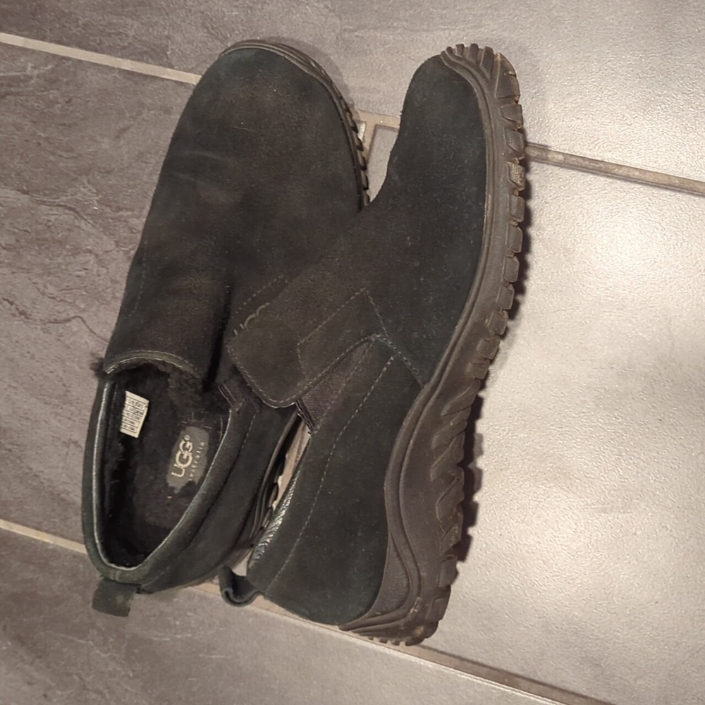 UGG Sheepskin Slide On Black Suede Shoes Size 12 - Picture 5 of 8